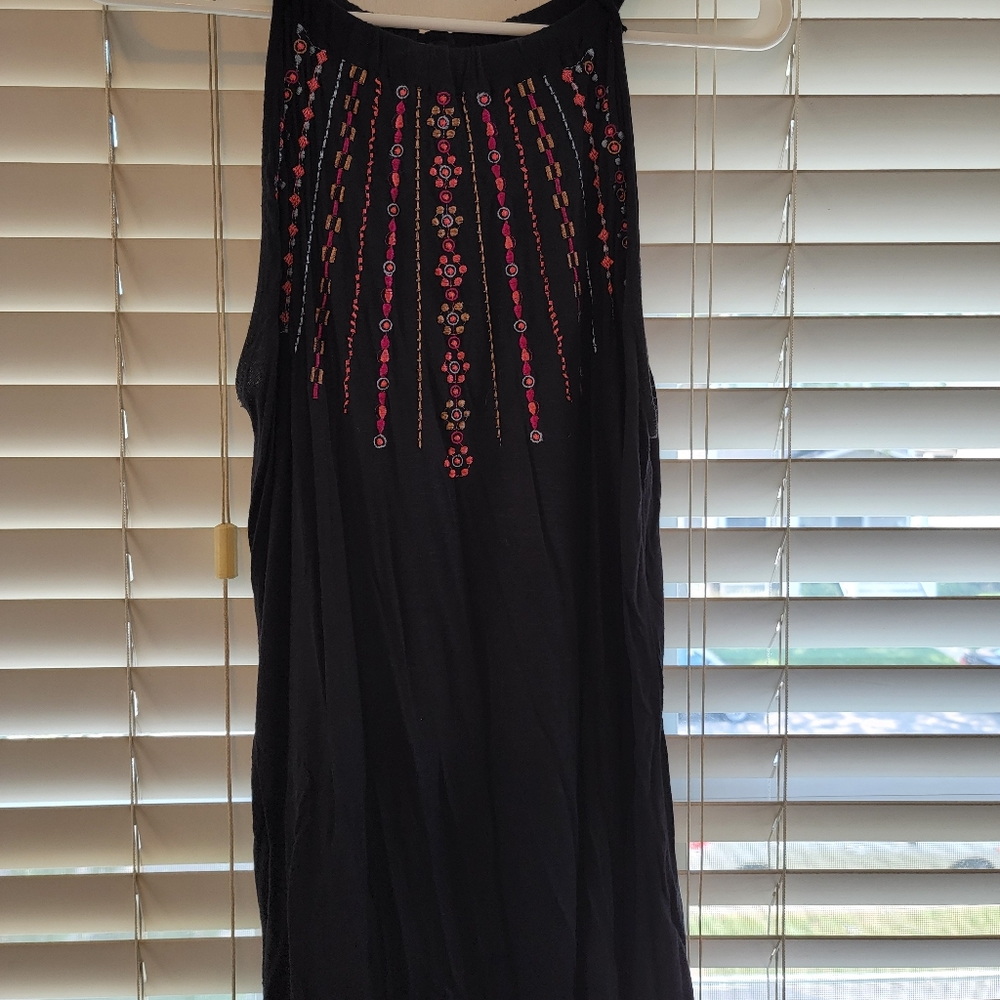 RXB tie neck halter top with embroidery detail